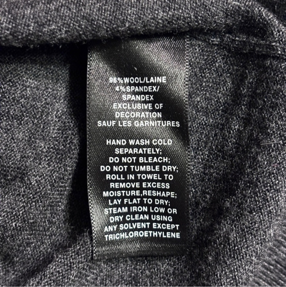 LAFAYETTE 148 Grey Wool Round Neck Sweater Vegan Leather Patch Pockets - Picture 7 of 9